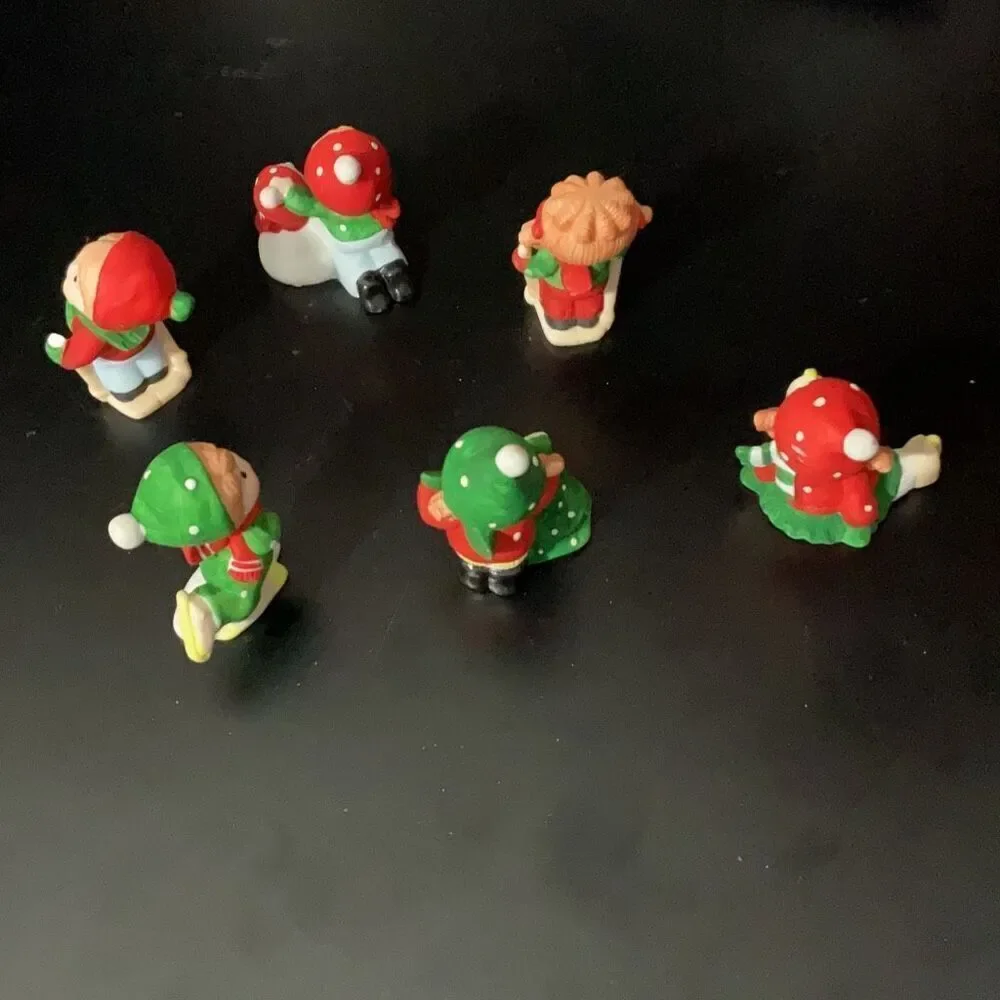 Set of 6 Small Vintage Ceramic Kids Figurines Winter Holiday
